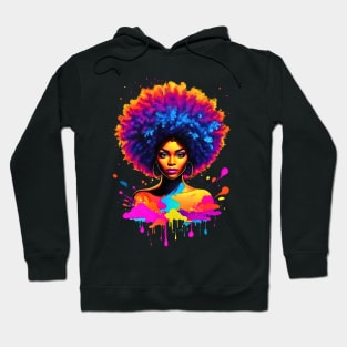 Beautiful Black Woman splash neon watercolor retro 80s Hoodie